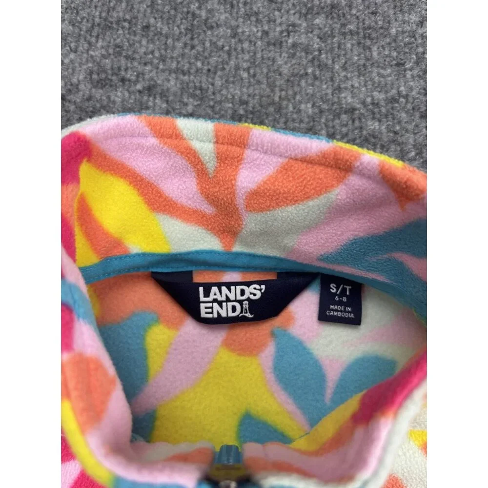 Lands' End Fleece Jacket Girls‎ Small 6-8 Multicolor Floral Full Zip Youth Warm